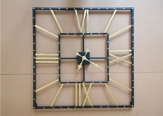 Square Vintage Black Gold Silent Metal Wall Art Clock