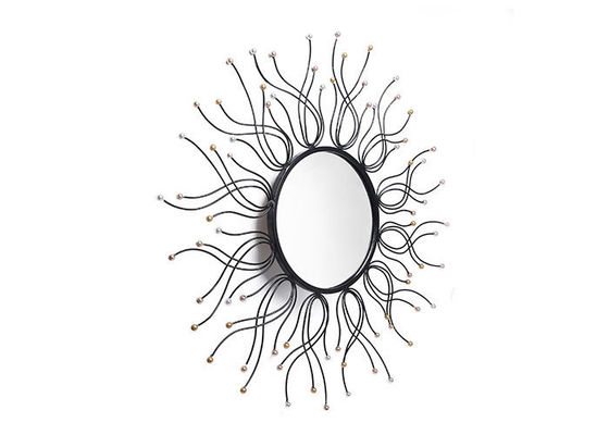 Sun Mirror Wall Decor Black Metal Frame Dotted With Gold And Silver Color