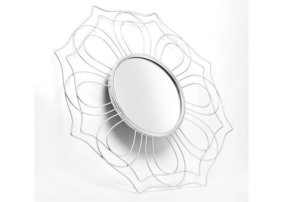 Wall Decor Mirror Silver Hexagon Metal Frame Floral Design Wall Mirror