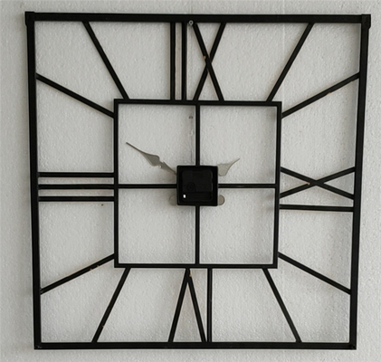 Square Vintage Black Gold Silent Metal Wall Art Clock