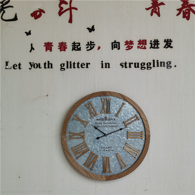 Circular Clock Antique Big Wood Digital Analog Metal Wall Art Clock